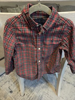 Ralph Lauren Red & Green Plaid Button-Down Shirt for Kids, Size 2T